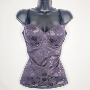 Bali Black Floral Embossed Embroidered Built In Bra Cami Tank Size 32DD 30F 34D